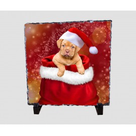 Mikulás zsákjából előbújó kiskutyát ábrázoló 20x20 cm-es karácsonyi kőlap