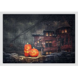 Erdő közepén álló kísértet kastélyt ábrázoló halloweenes kirakó