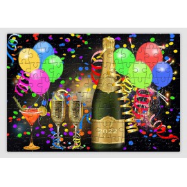 Lufival, pezsgővel, és konfettivel díszített 2022 feliratú kirakó