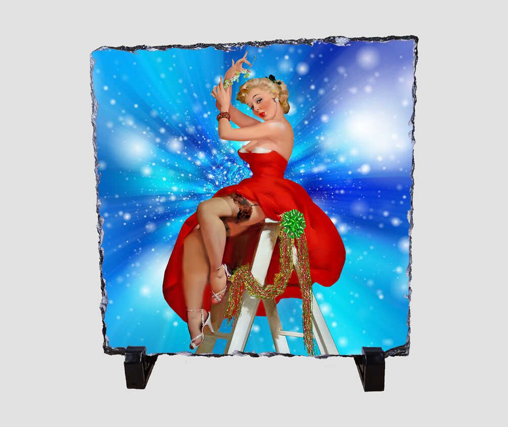 Retro stílusú, táncos hölgyet ábrázoló 20x20 cm-es karácsonyi kőlap